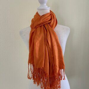 NWT 100% Cashmere Pashmina Scarf Shawl Wrap Orange Fall Soft Lightweight Fringe